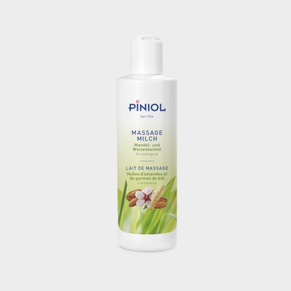 Piniol Massagemilch mit Mandel- und Weizenkeimöl ohne Paraffin mit Zitronengrasduft